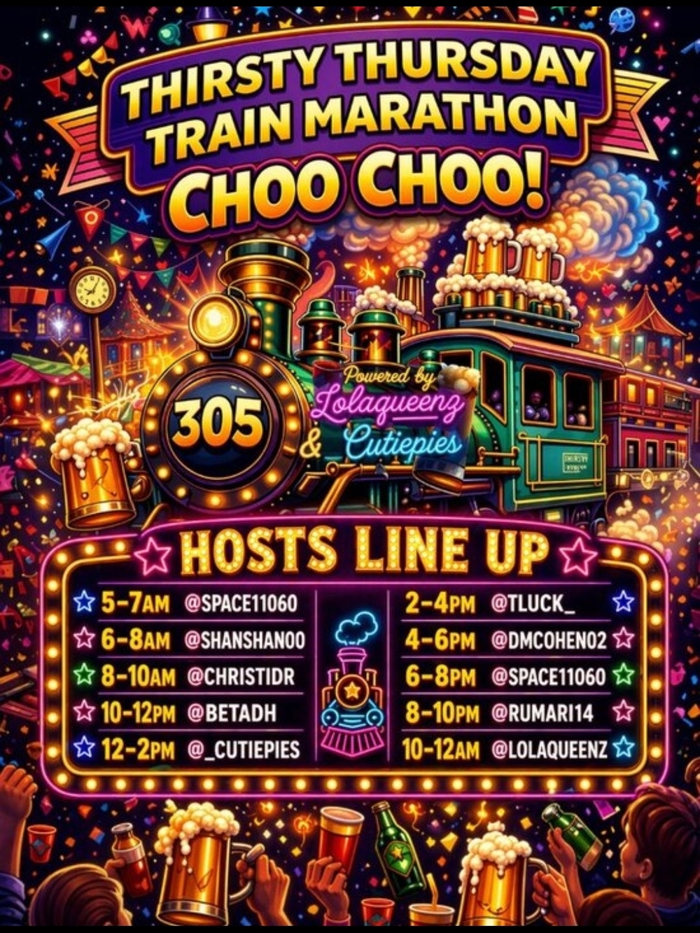 Thirsty Thursday Train Marathon Choo Choo! 4/23/26